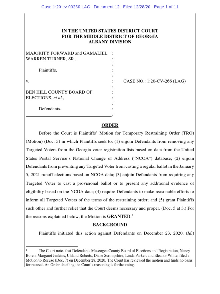 GA Order PDF Injunction Federal Rules Of Civil Procedure