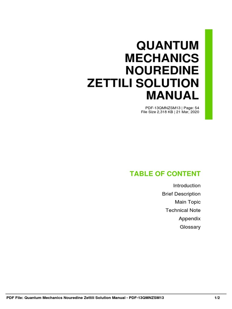 Quantum mechanics nouredine zettili solution manual table of content pdf