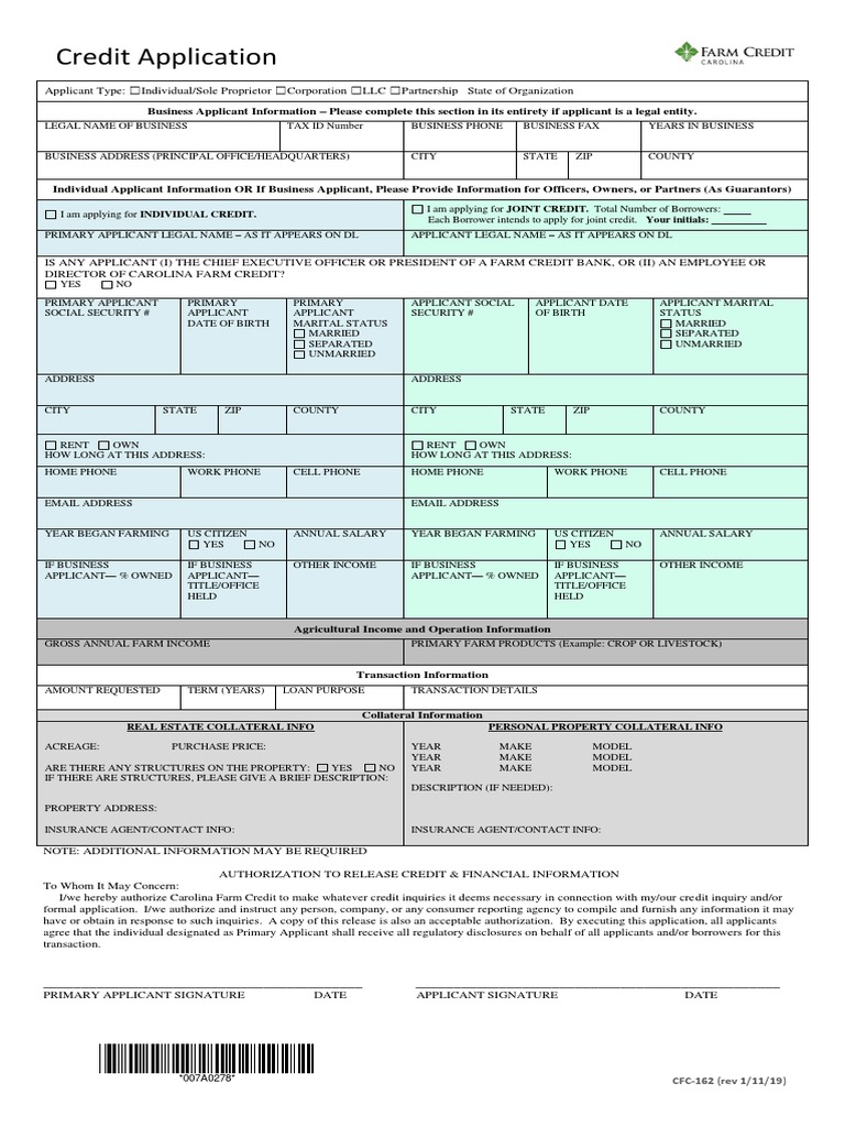 Credit Application: Real Estate Collateral Info Personal Property ...