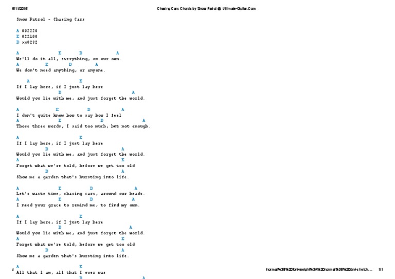 Chasing Cars Chords by Snow Patrol at UltimateGuitar PDF
