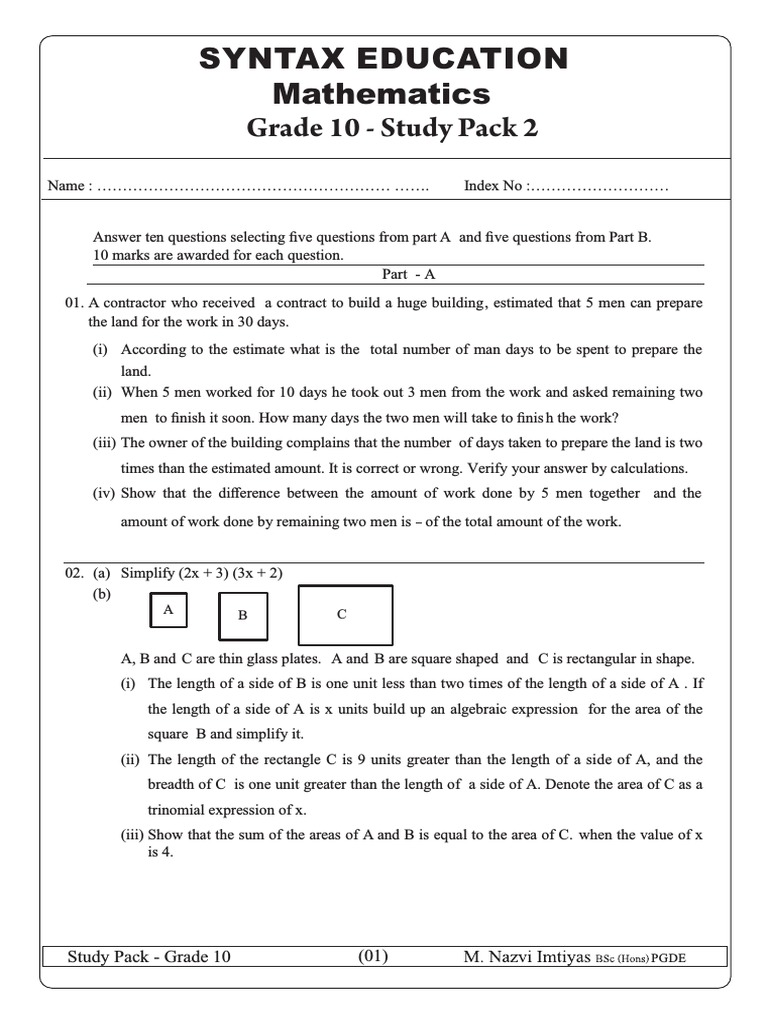 Grade 10 Mathematics Study Pack | PDF | Area | Triangle