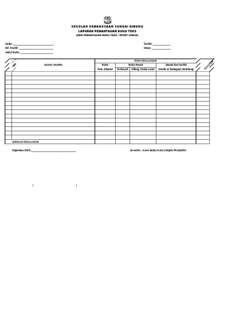 Borang Pemantauan Buku Teks  PDF