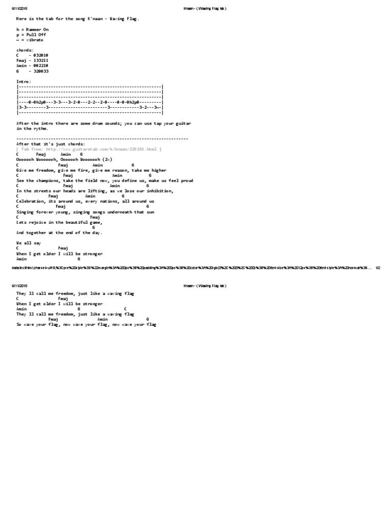 Knaan Waving Flag Tab Pdf Performing Arts Musical Instruments