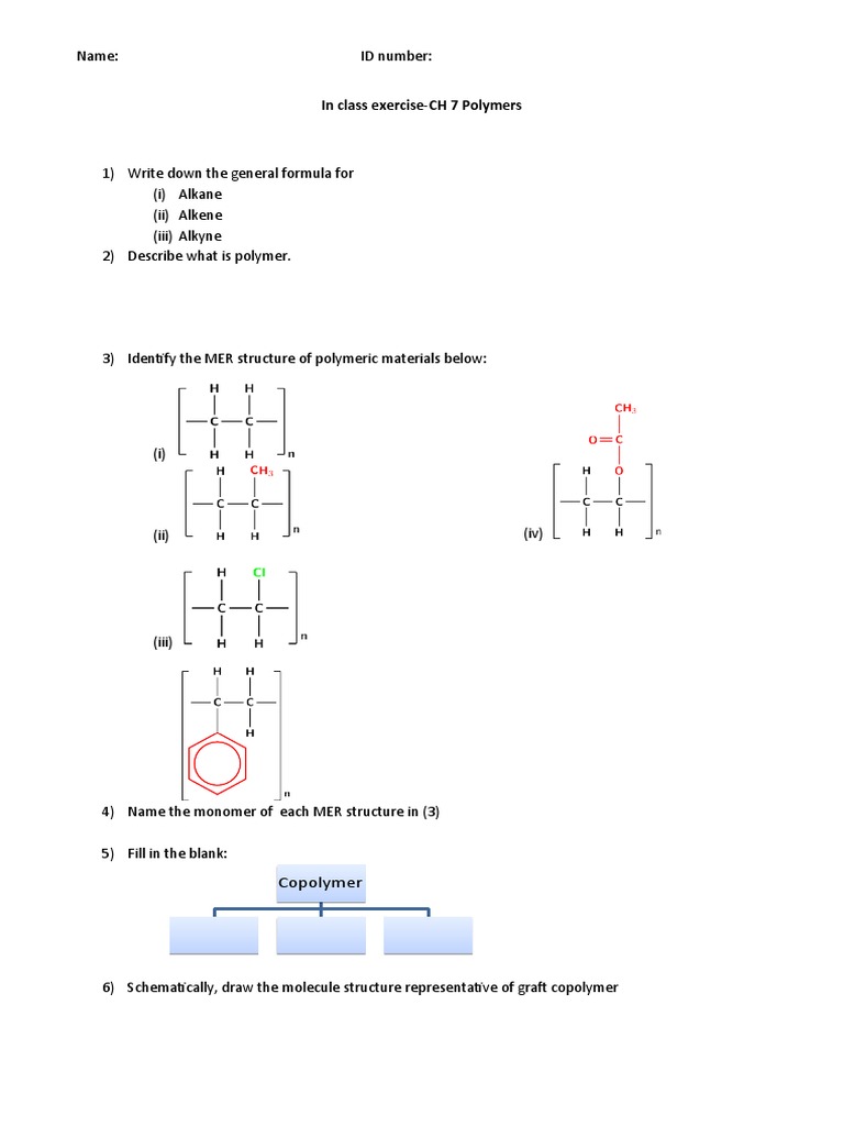 Polymer Structure and Properties Exercise | PDF | Copolymer | Polymers