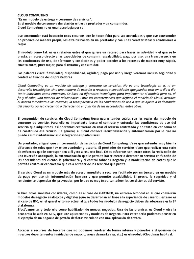 Introducción al Cloud Computing y sus Modelos | PDF | Computación en la ...