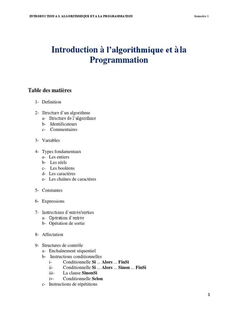 Introduction à l'algorithmique et aux variables | PDF | Structure de ...