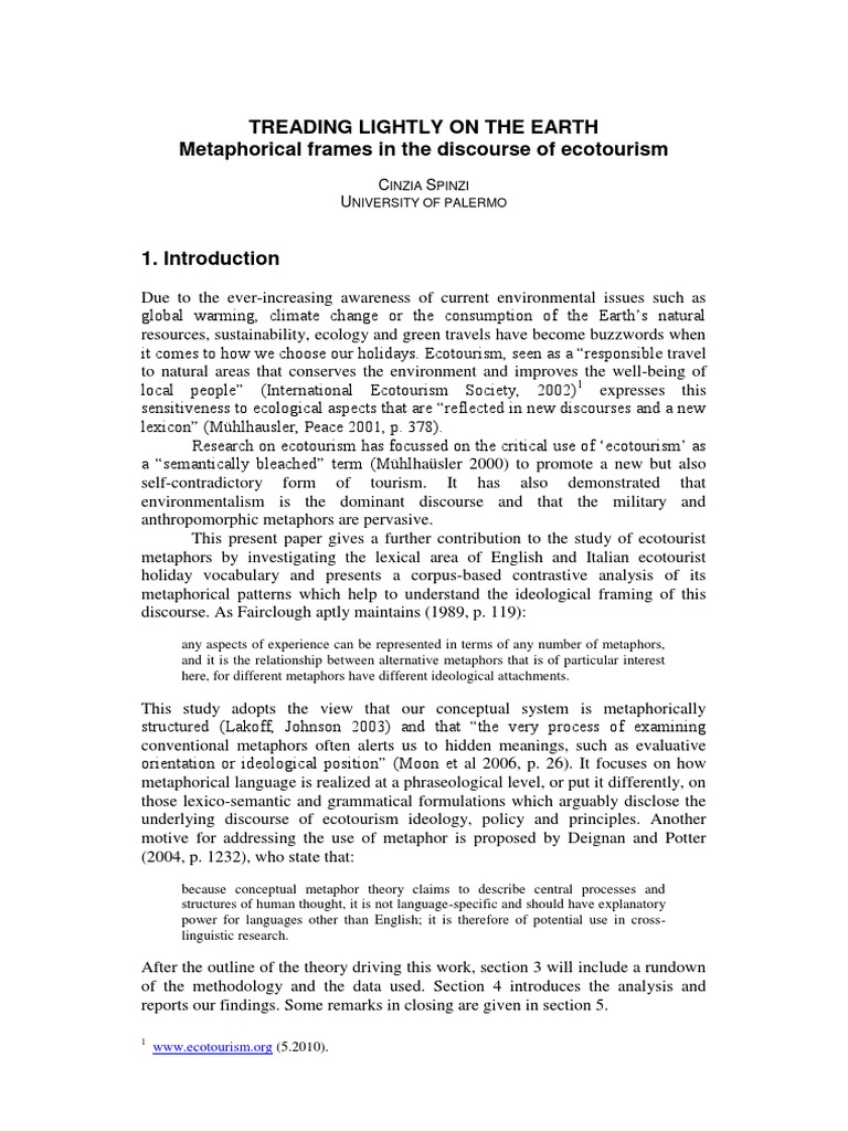 Treading Lightly On The Earth PDF Metaphor Linguistics