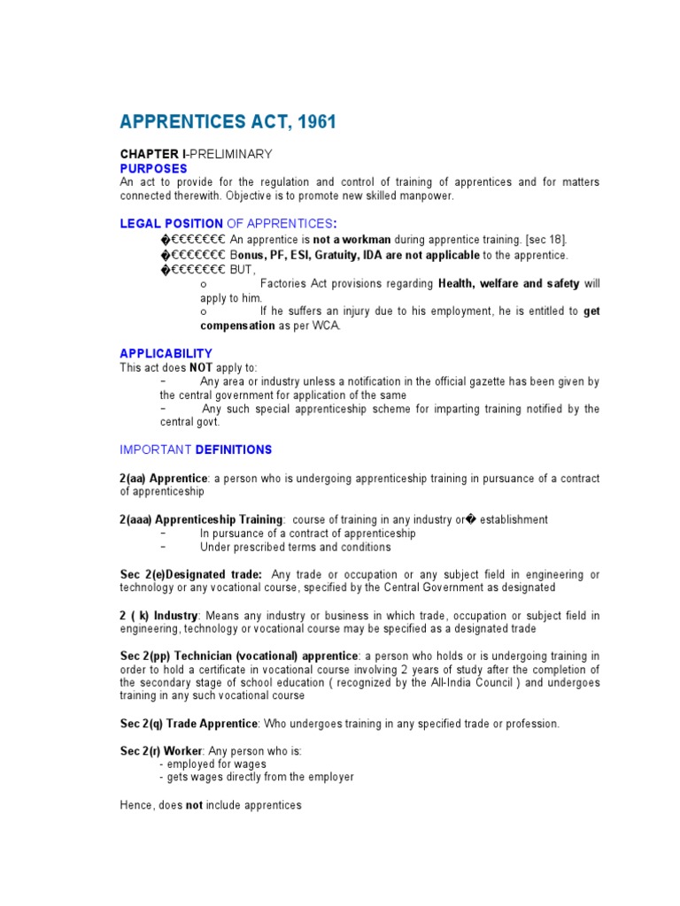 Apprentices Act, 1961: Chapter I-Preliminary | Download Free PDF ...