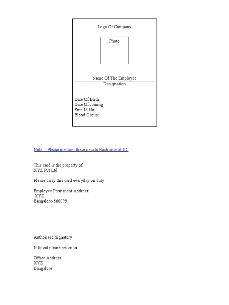 Employee ID Card Template | PDF