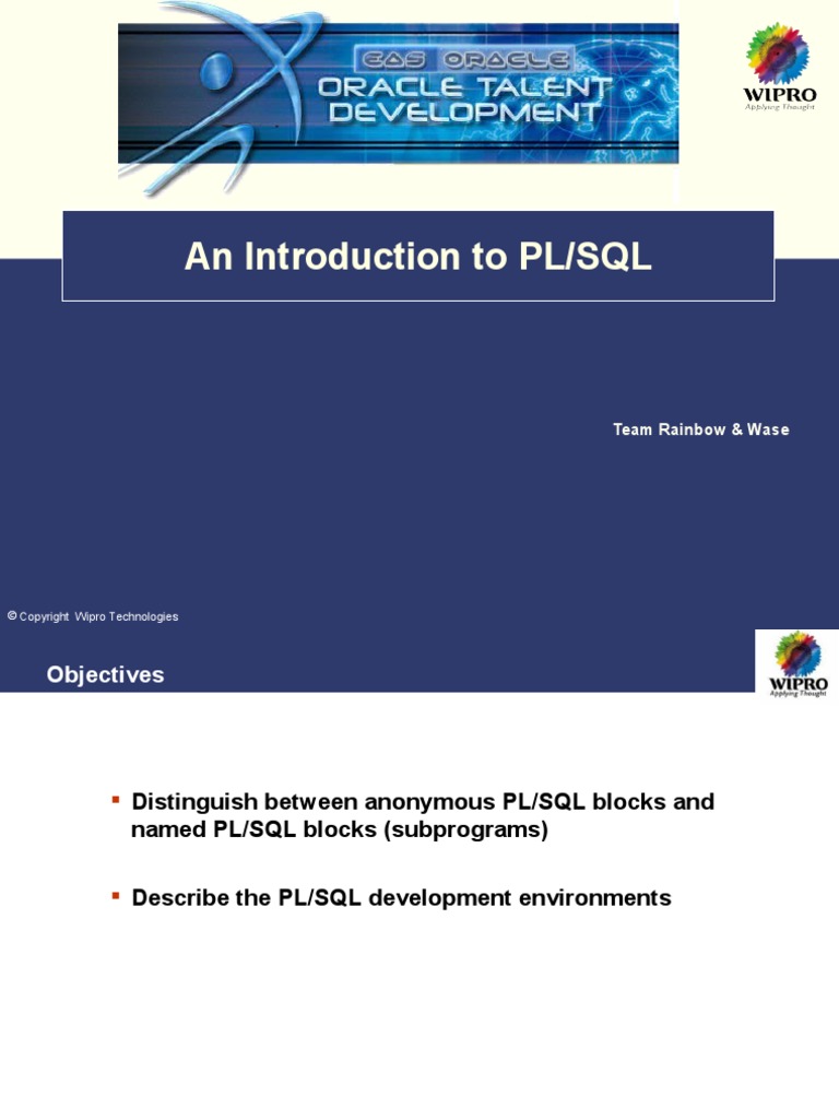 An Introduction To PL/SQL: Team Rainbow & Wase | PDF | Pl/Sql | Control ...