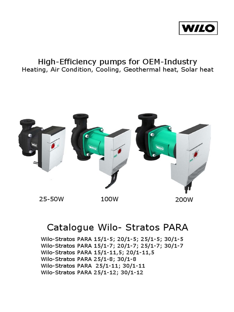 High-Efficiency Pumps For OEM-Industry: Catalogue Wilo-Stratos PARA | PDF |  Power Supply | Mains Electricity