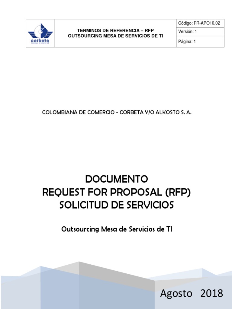 RFP para Outsourcing de Mesa de Servicios TI | PDF | Hardware de la ...