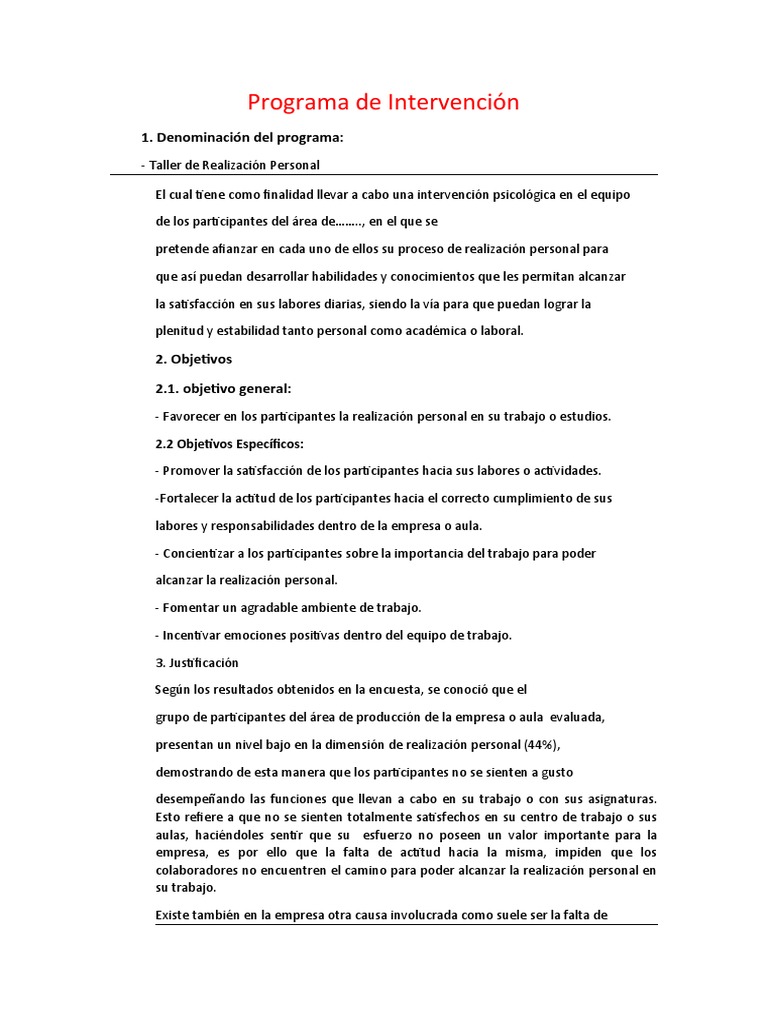 Programa de Intervencion | PDF | Las emociones | Gestión de recursos ...