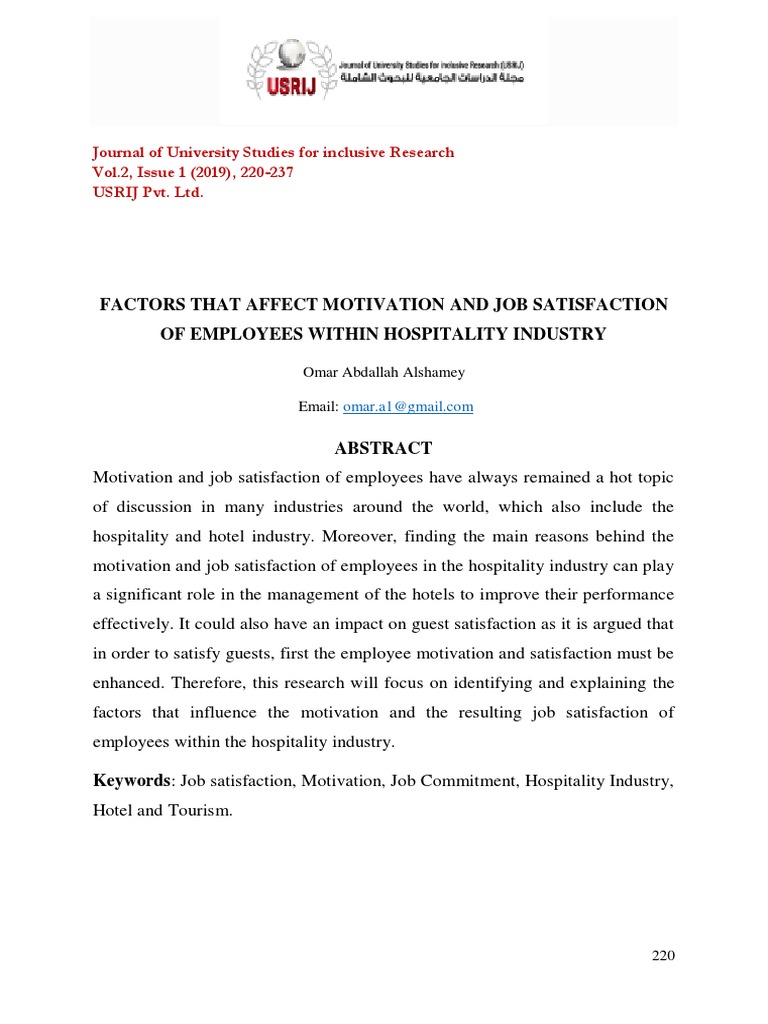Employee Motivation in Hospitality Industry | PDF | Job Satisfaction ...