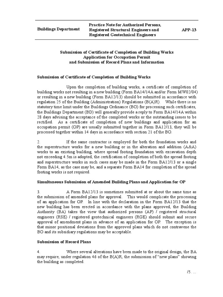 APP-13: Building Works Completion Guide | PDF | Government | Business