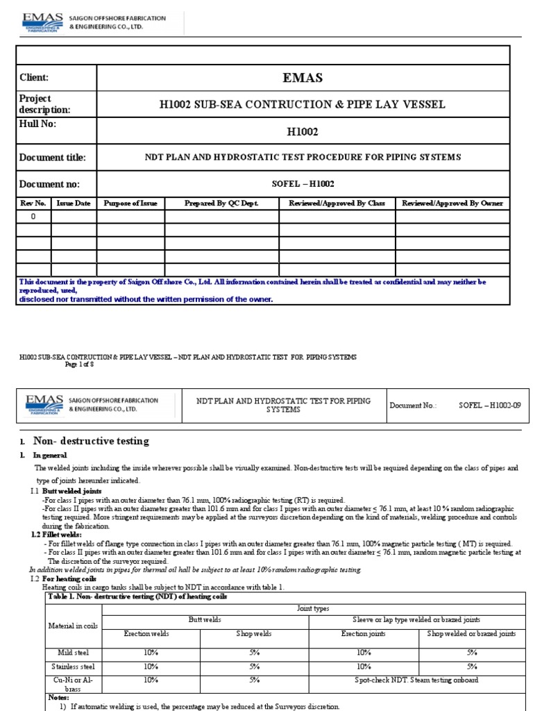 Piping System Hydraulic Test Procedure R0 PDF Pipe (Fluid