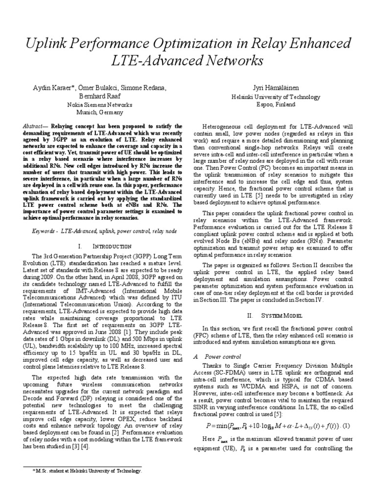 Uplink Performance Optimization in Relay Enhanced LTE-Advanced Networks ...