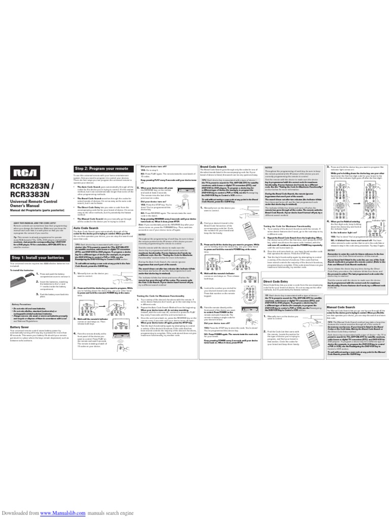 RCR3283N / RCR3383N: Step 2: Program Your Remote | PDF | Television ...