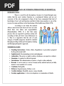 Job Description of Nursing Personnel in Hospital