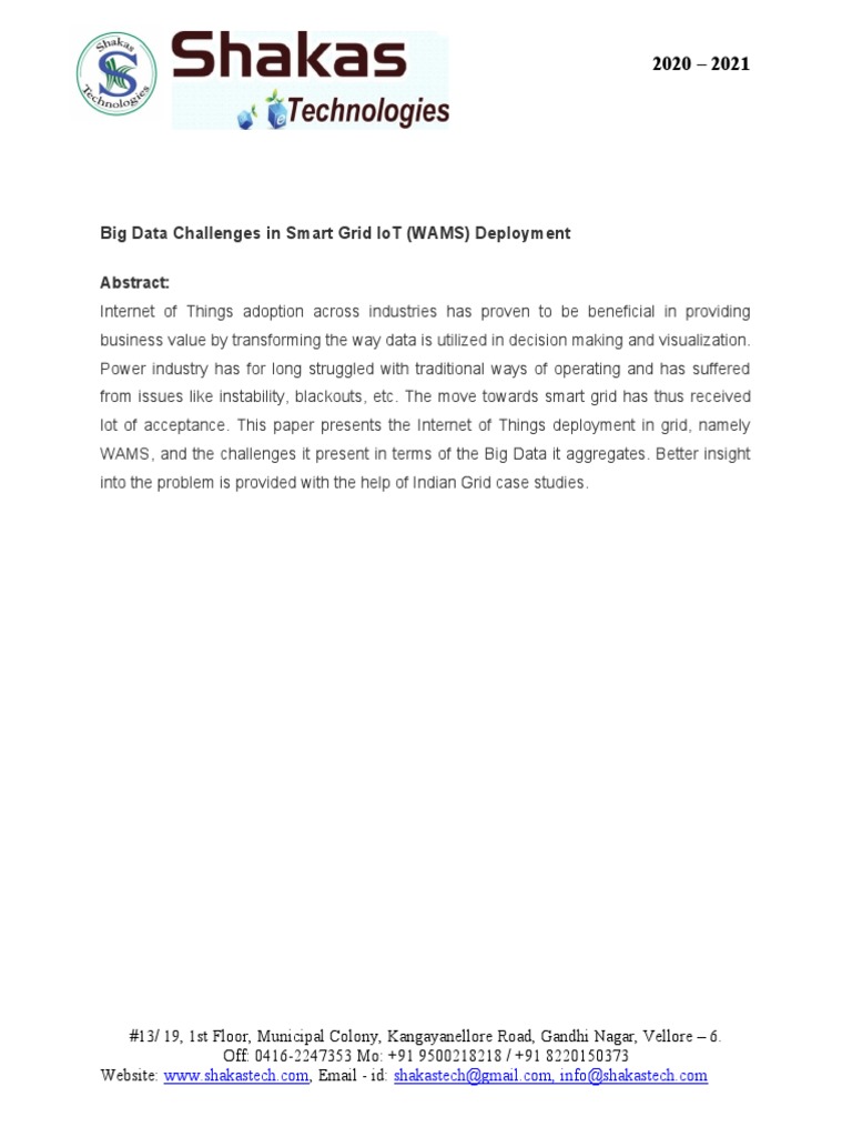 Big Data Challenges in Smart Grid IoT (WAMS) Deployment | PDF