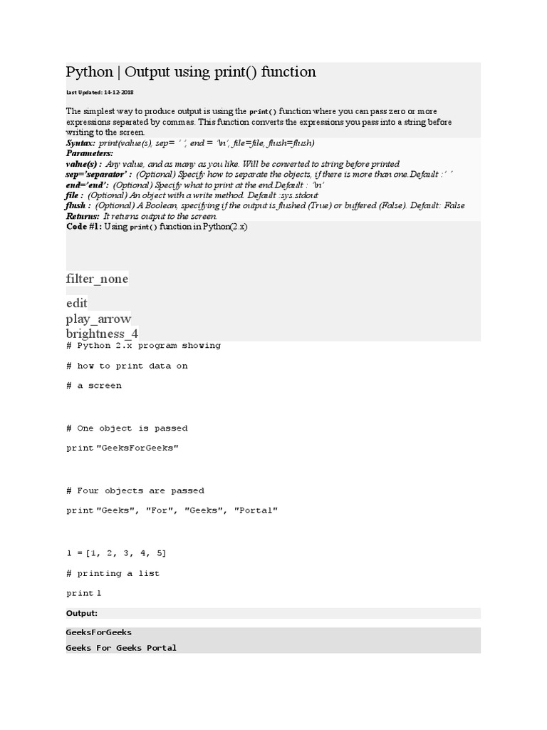 Python Output Using Print Function | Download Free PDF | Subroutine ...