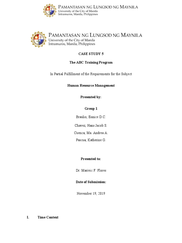 Case Study 5 The ABC Training Program in Partial Fulfillment of The