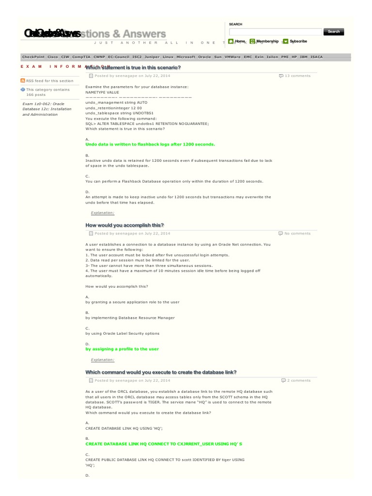 Oracle Questions & Answers: Which Statement Is True in This Scenario ...