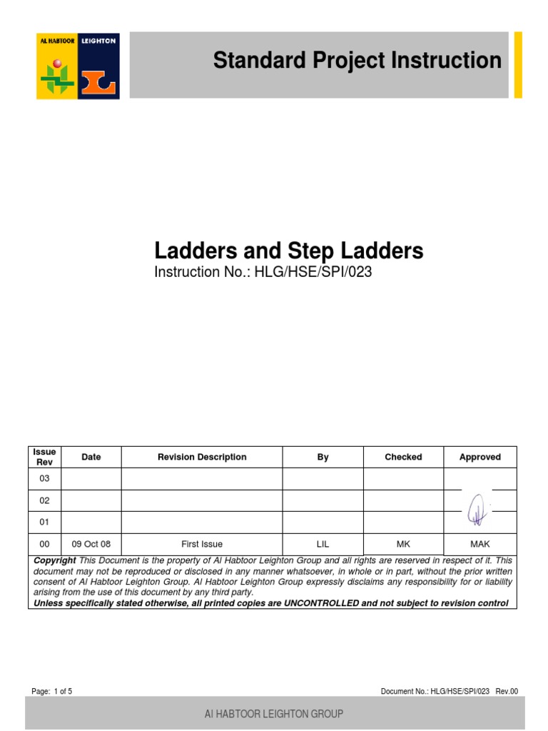 HLG HSE SPI 023 Rev 00 Ladders and Step Ladders PDF Ladder