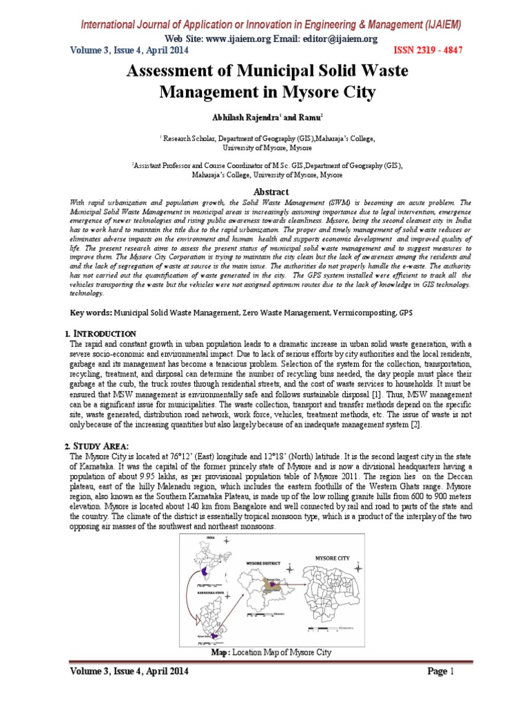 Assessment of Municipal Solid Waste Management in Mysore City | PDF ...