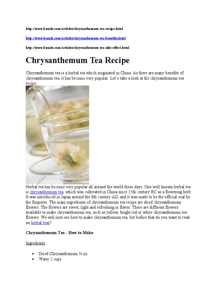 Chrysanthemum Tea Recipe PDF Allergy Dermatitis