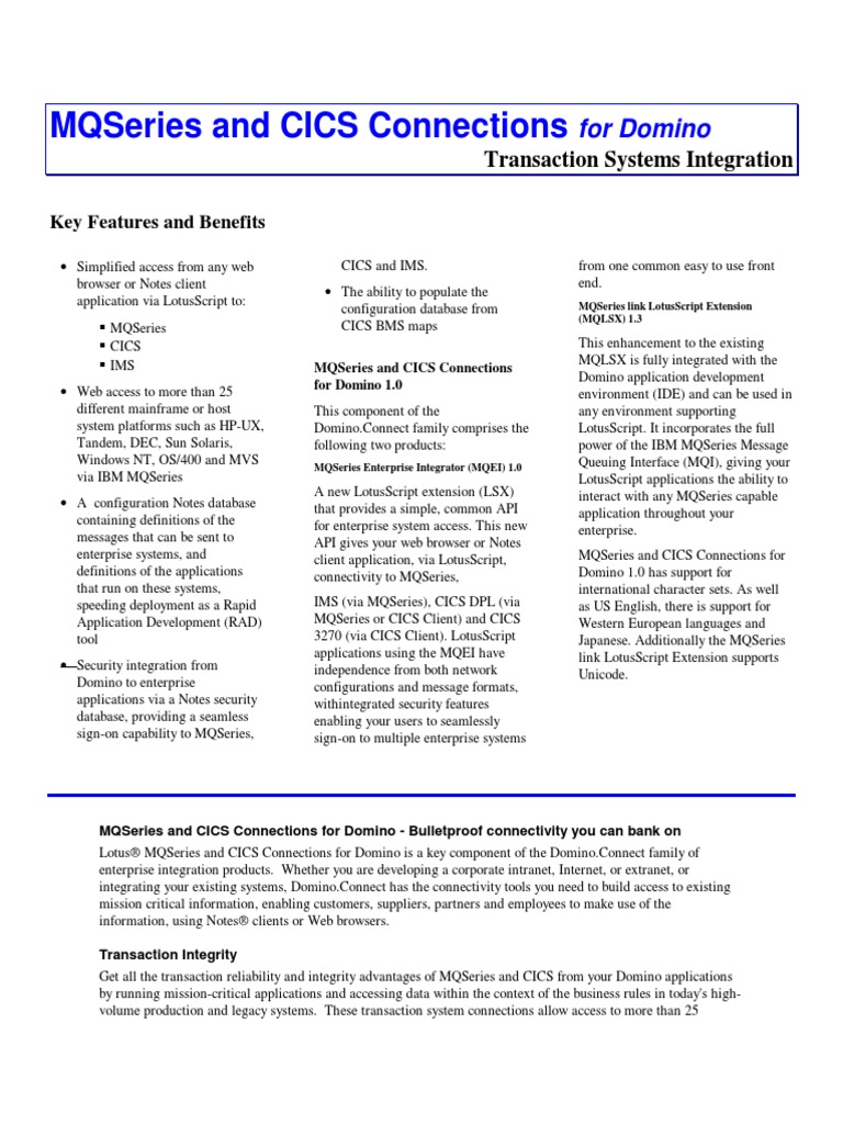 Mqseries and Cics Connections: For Domino | PDF | Ibm Notes ...