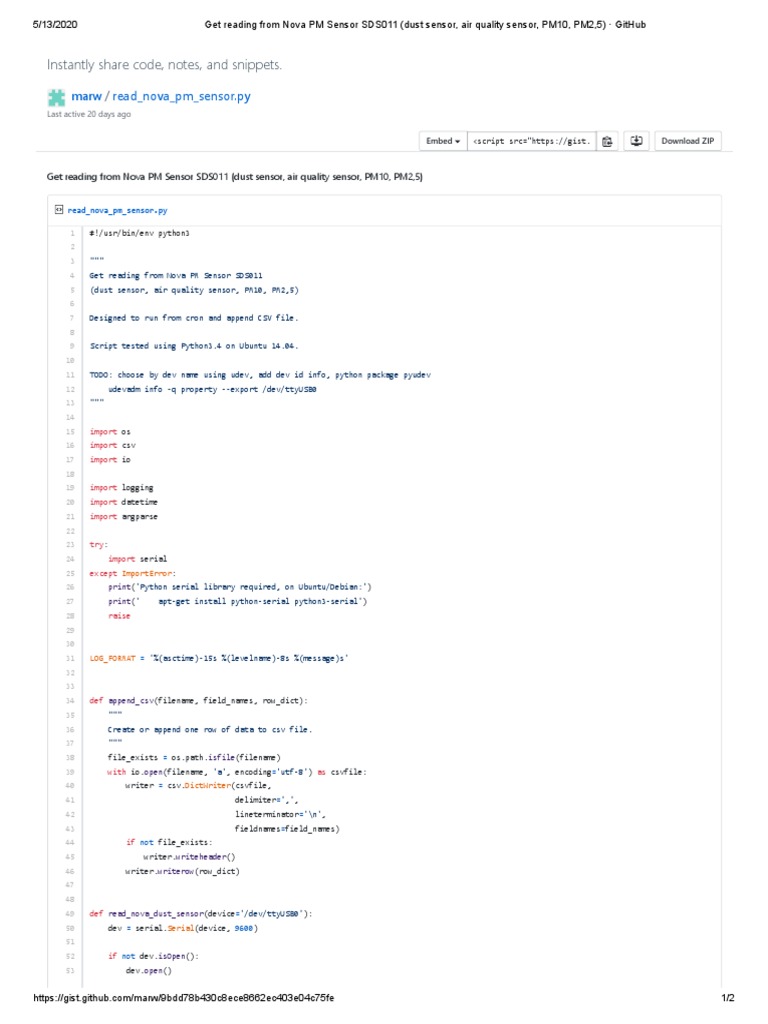 Nova PM Sensor SDS011 Python Script | PDF | Computer Data | Computing