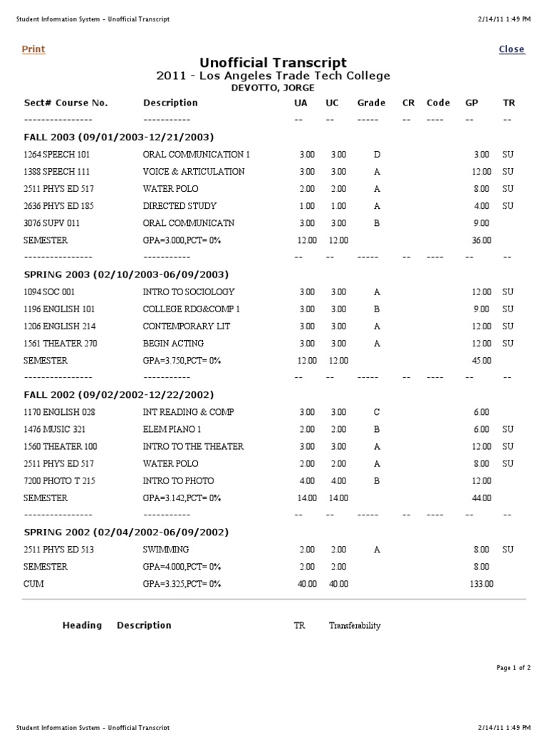 Lattc Transcripts PDF Educational Assessment And Evaluation Schools