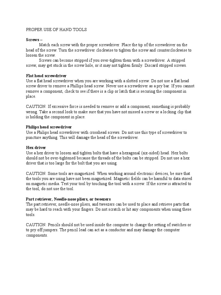 Proper Use of Hand Tools PDF