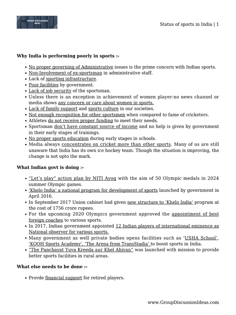 Status of Sports in India PDF Sports Economy Of India