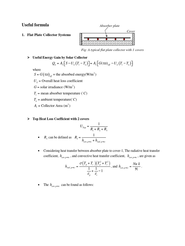 Solar Collector Efficiency Formulas | PDF | Heat Transfer | Chemical ...