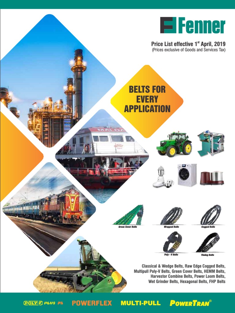 Fenner Industrial V Belt Price List Effective 1st Apr 2019 PDF Belt