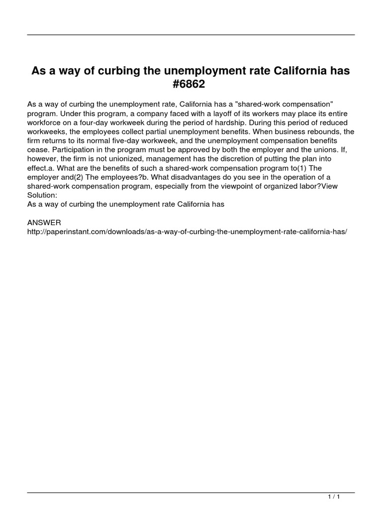California Shared-Work Program Benefits | PDF