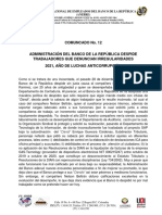 Comunicado No. 12 / ADMINISTRACIÓN DEL BANCO DE LA REPÚBLICA DESPIDE TRABAJADORES QUE DENUNCIAN IRREGULARIDADES