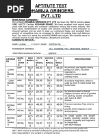 Dhamija Grinders Pvt. LTD: Aptitute Test