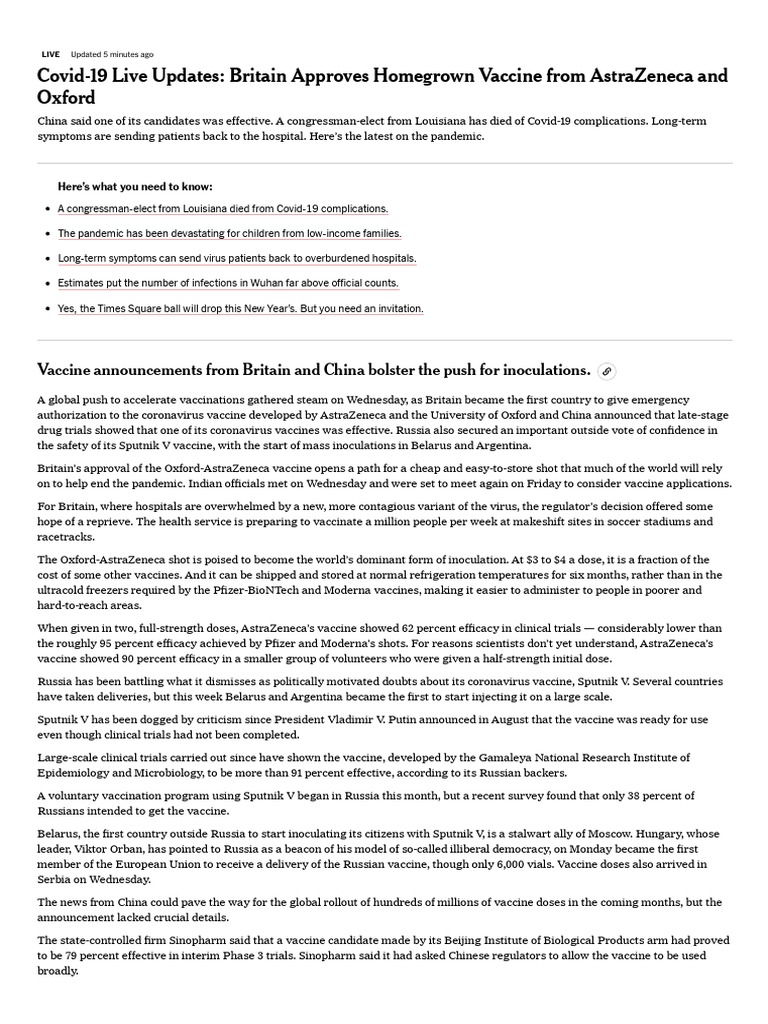 Covid-19 and Vaccine News - Live Updates - The New York Times | PDF ...