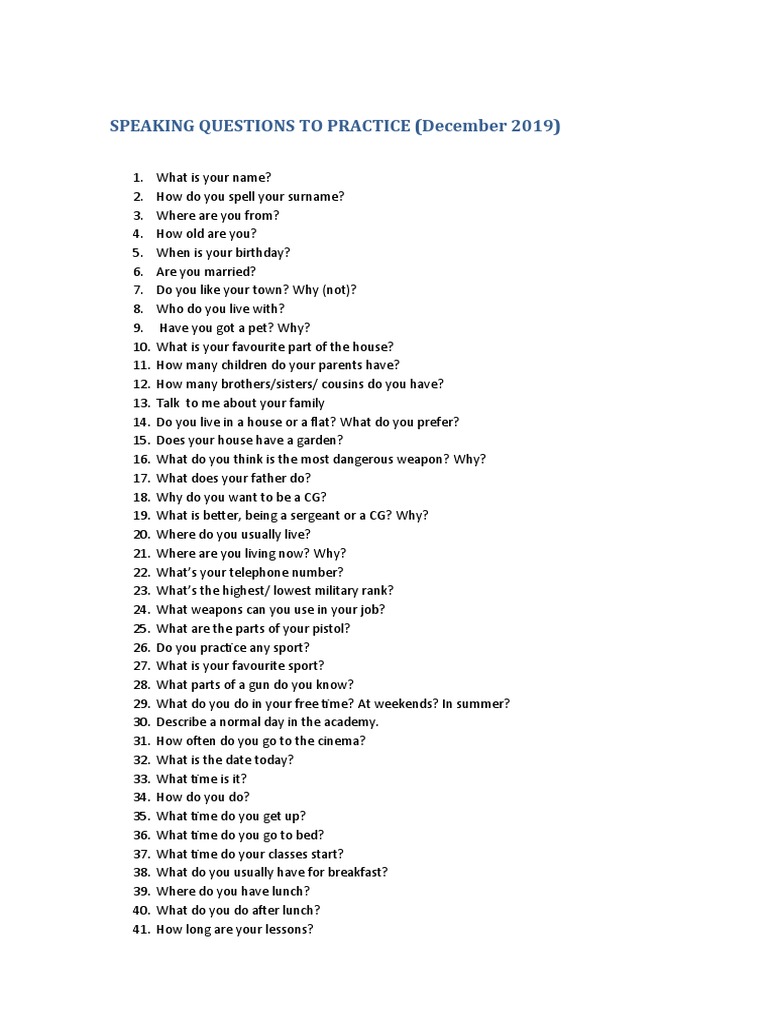 English Speaking Practice Questions | PDF | Military Rank | Weaponry