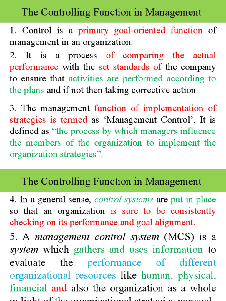 The Controlling Function in Management | PDF | Marketing | Goal