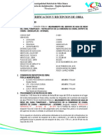 Acta de Recepcion y Verificacion de Obra #001, Infraestructura