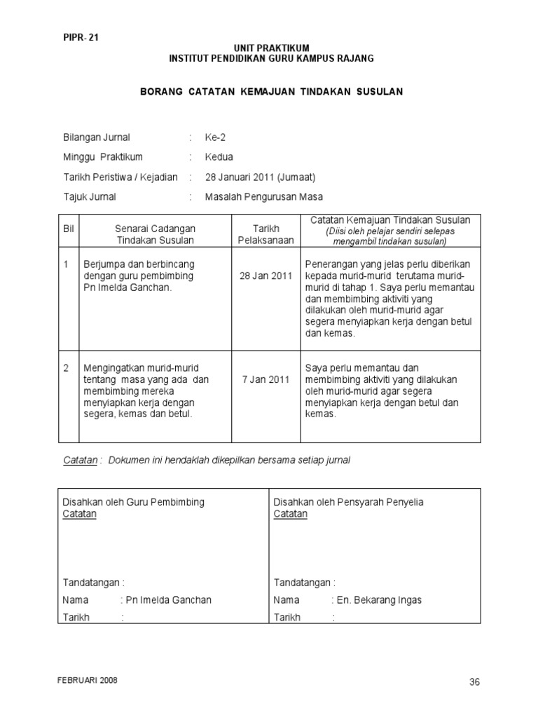 Borang Catatan Kemajuan Tindakan Susulan Pdf