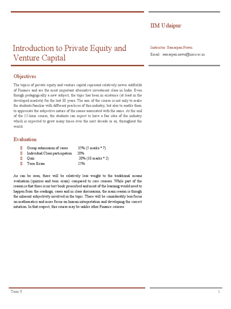 Private Equity & Venture Capital Course | PDF | Venture Capital ...