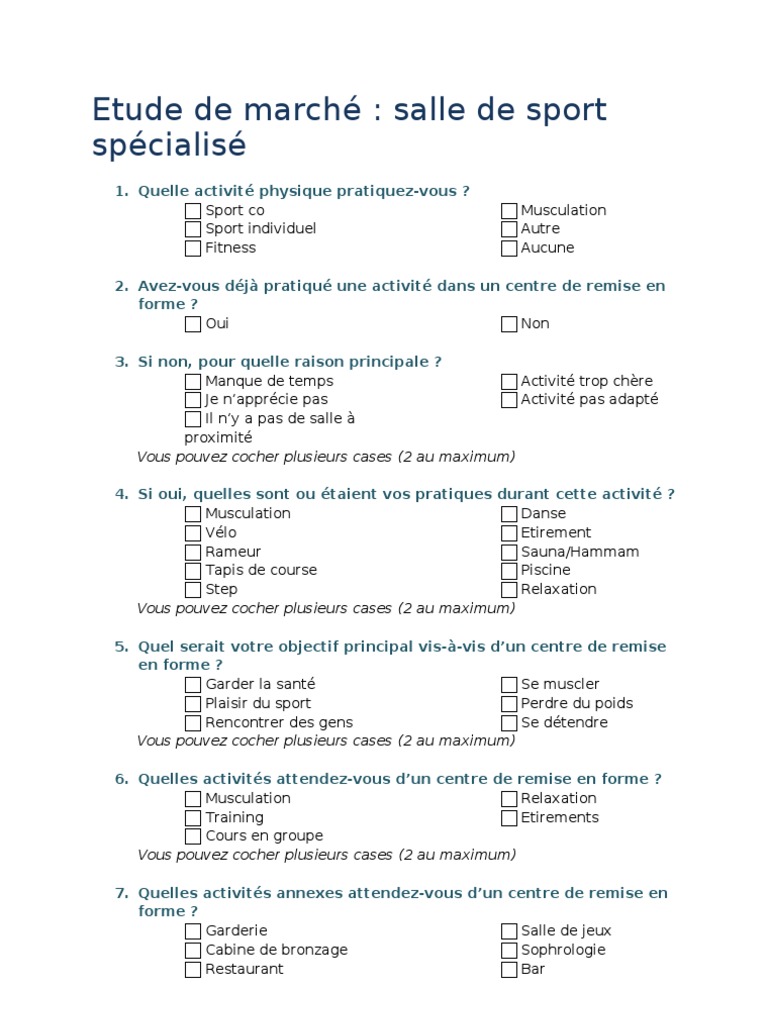 Pdf Telecharger Exemple Etude De Marche Salle De Sport Gratuit Pdf Pdfprof Com