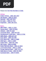 Toll Free Numbers in India