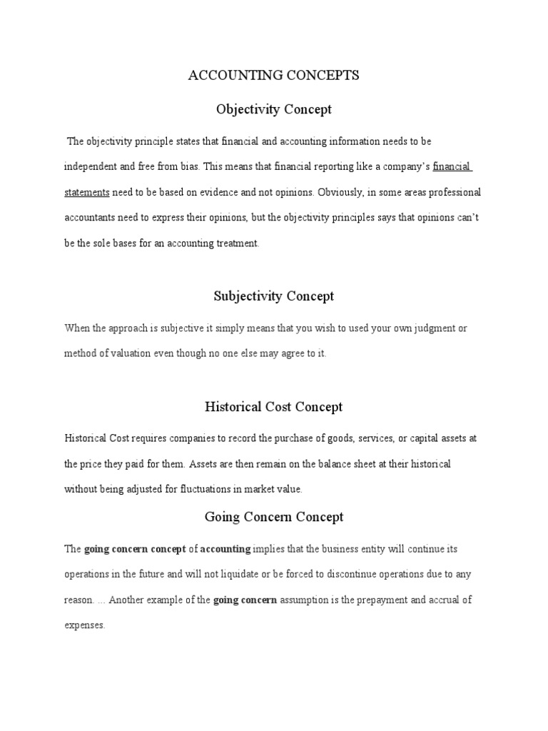 Accounting Concepts Objectivity Concept | PDF | Going Concern ...