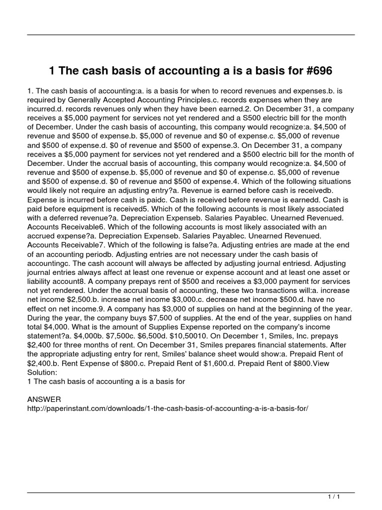 1 The Cash Basis of Accounting A Is A Basis For | PDF | Basis Of ...